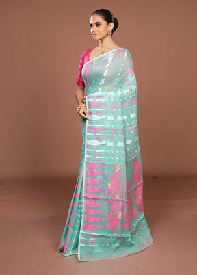 Green Jamdani Cotton Saree Without Blouse Piece