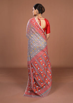 Grey Jamdani Cotton Saree Without Blouse Piece