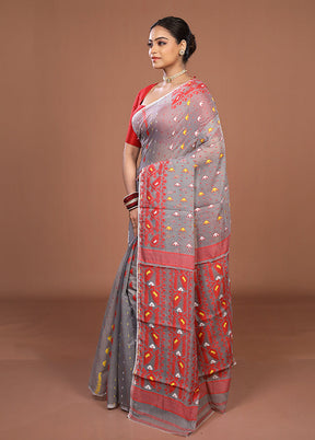 Grey Jamdani Cotton Saree Without Blouse Piece