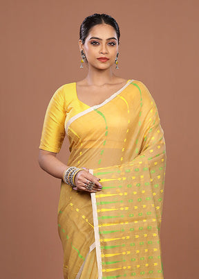 Cream Jamdani Cotton Saree Without Blouse Piece