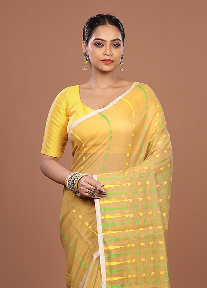 Cream Jamdani Cotton Saree Without Blouse Piece