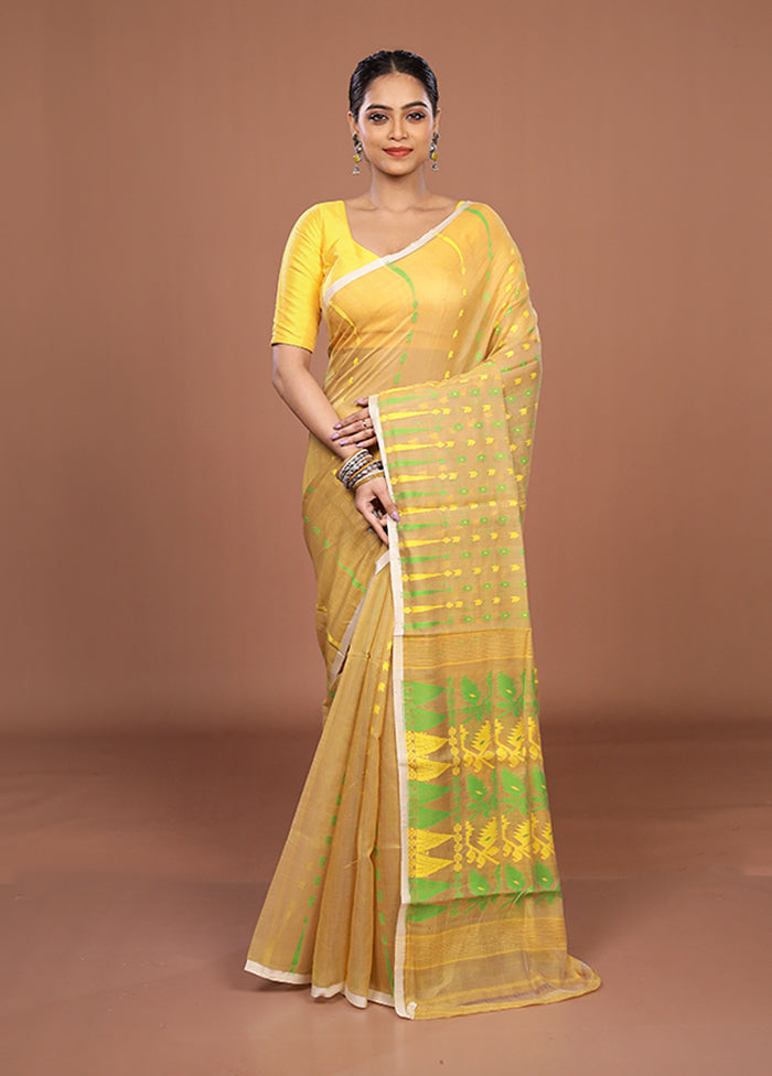 Cream Jamdani Cotton Saree Without Blouse Piece