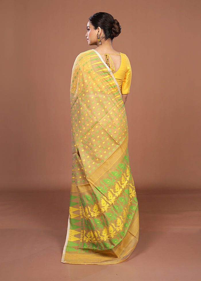 Cream Jamdani Cotton Saree Without Blouse Piece