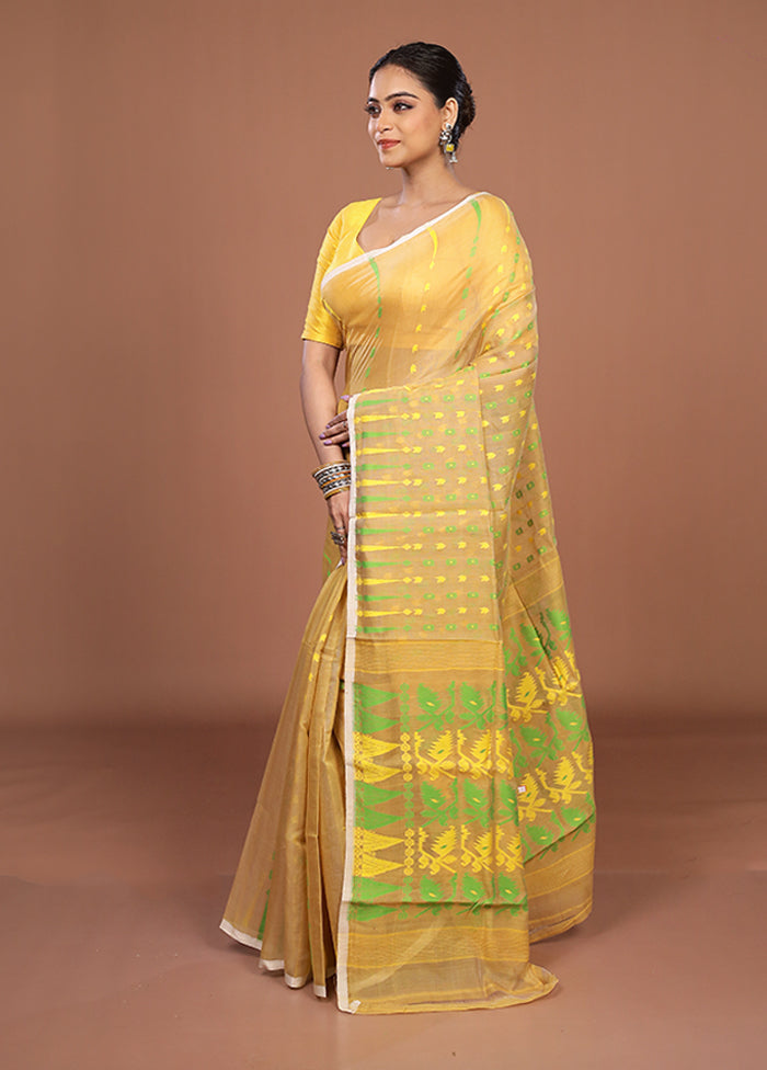 Cream Jamdani Cotton Saree Without Blouse Piece