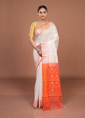 Orange Jamdani Cotton Saree Without Blouse Piece