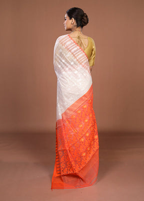 Orange Jamdani Cotton Saree Without Blouse Piece