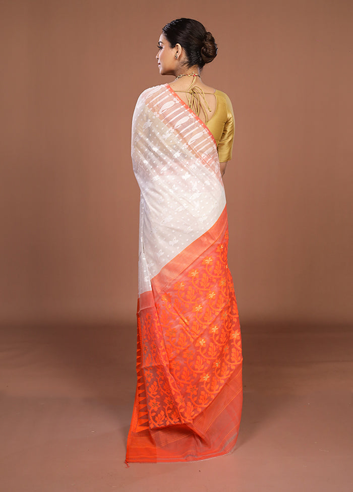 Orange Jamdani Cotton Saree Without Blouse Piece