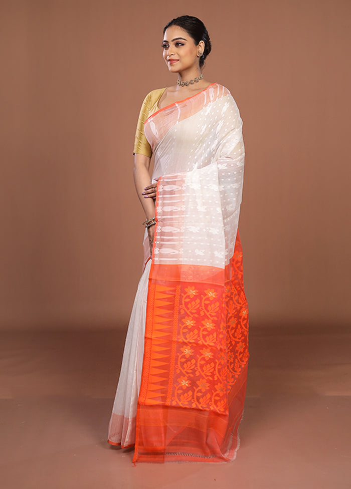 Orange Jamdani Cotton Saree Without Blouse Piece