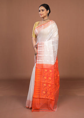 Orange Jamdani Cotton Saree Without Blouse Piece