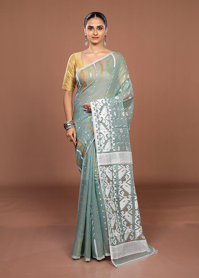 Green Jamdani Cotton Saree Without Blouse Piece