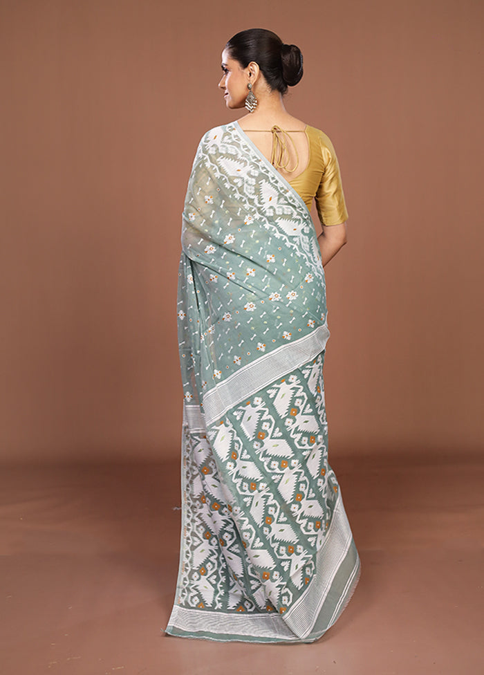 Green Jamdani Cotton Saree Without Blouse Piece