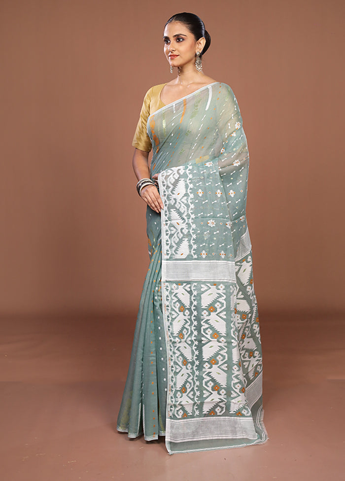 Green Jamdani Cotton Saree Without Blouse Piece