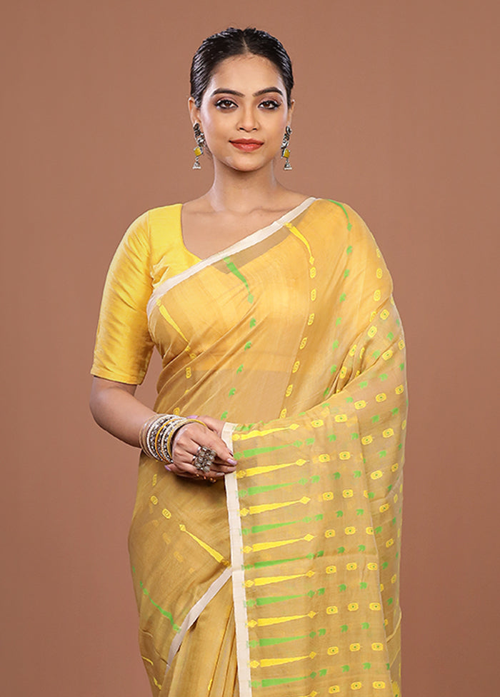 Cream Jamdani Cotton Saree Without Blouse Piece