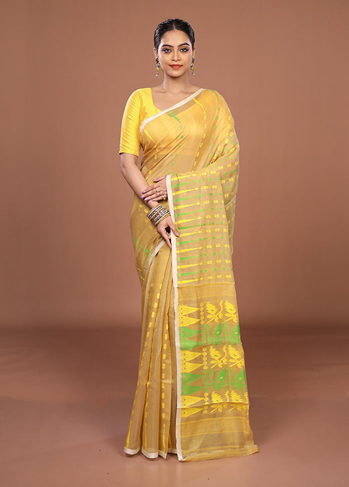 Cream Jamdani Cotton Saree Without Blouse Piece