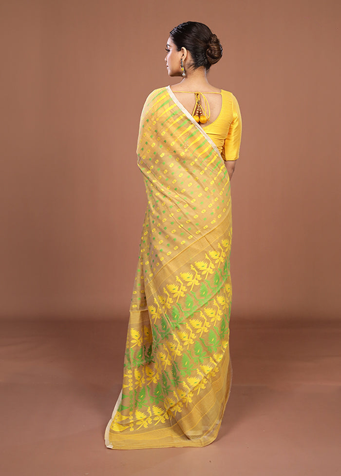 Cream Jamdani Cotton Saree Without Blouse Piece