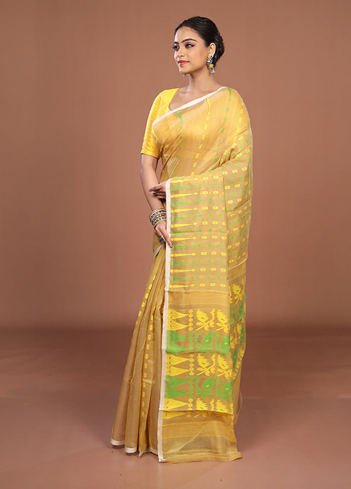 Cream Jamdani Cotton Saree Without Blouse Piece
