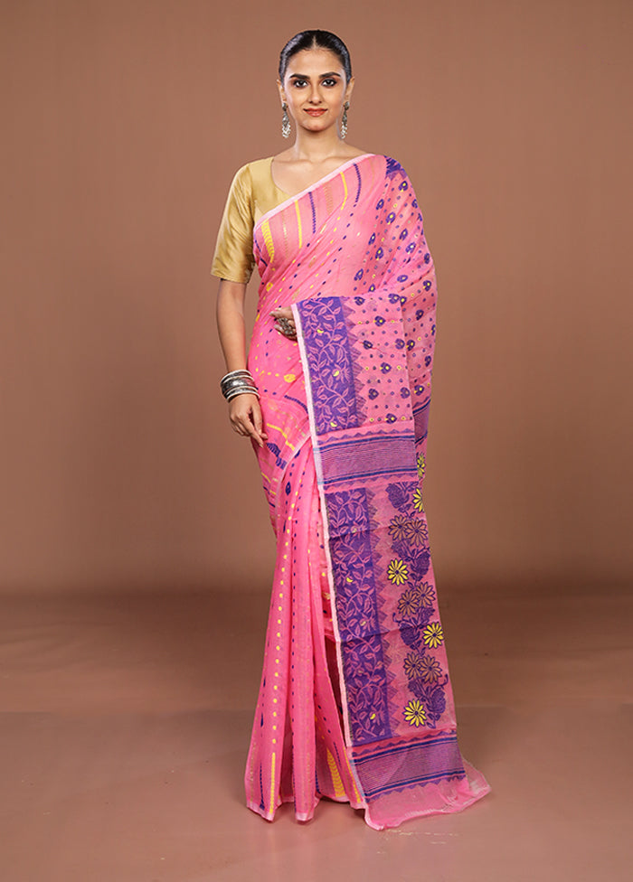 Pink Jamdani Cotton Saree Without Blouse Piece