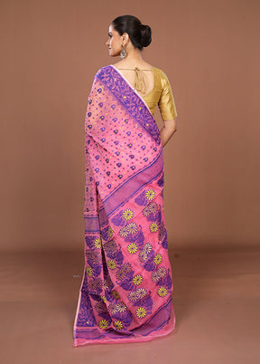 Pink Jamdani Cotton Saree Without Blouse Piece