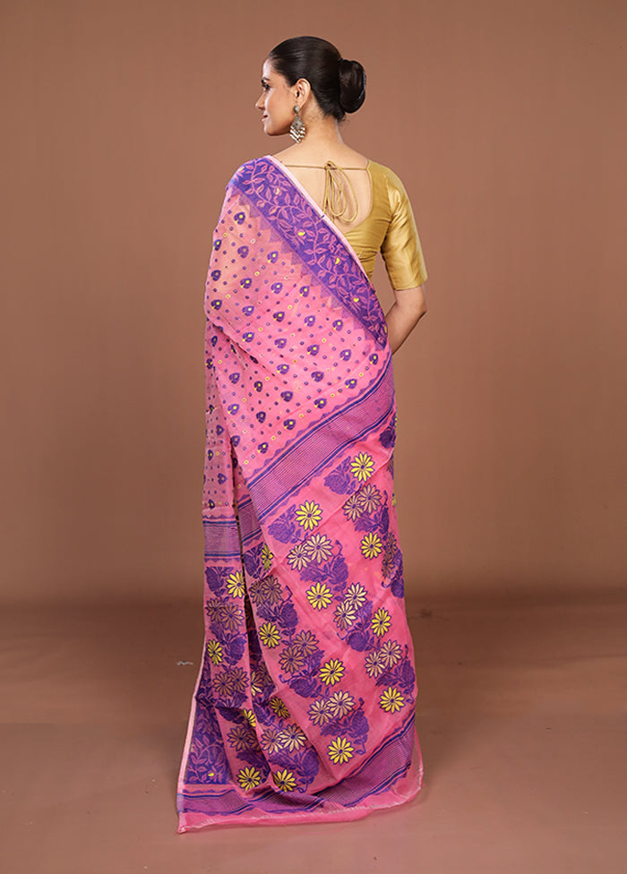 Pink Jamdani Cotton Saree Without Blouse Piece