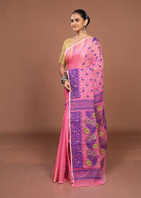 Pink Jamdani Cotton Saree Without Blouse Piece