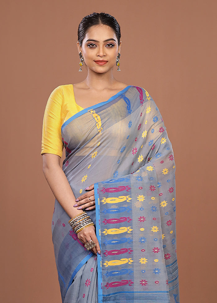 Grey Jamdani Cotton Saree Without Blouse Piece