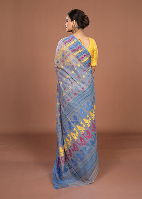 Grey Jamdani Cotton Saree Without Blouse Piece