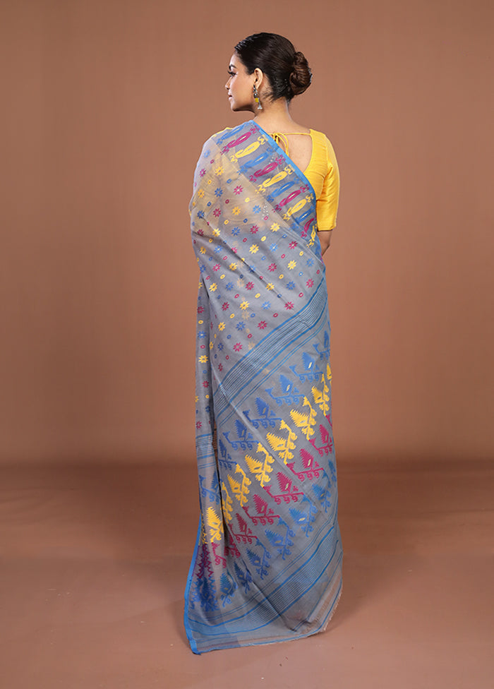 Grey Jamdani Cotton Saree Without Blouse Piece