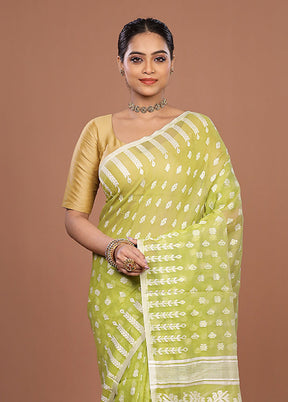 Green Jamdani Cotton Saree Without Blouse Piece