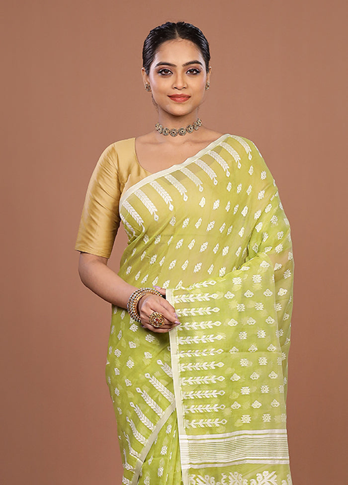 Green Jamdani Cotton Saree Without Blouse Piece