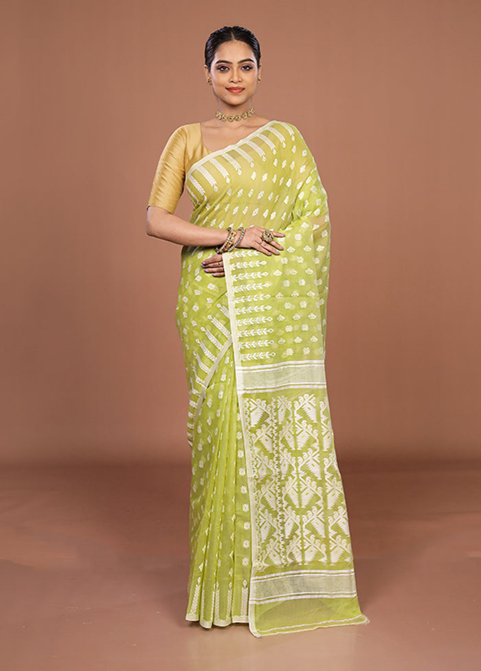Green Jamdani Cotton Saree Without Blouse Piece