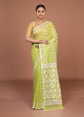 Green Jamdani Cotton Saree Without Blouse Piece
