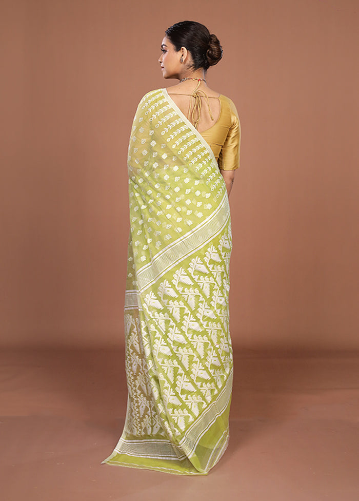 Green Jamdani Cotton Saree Without Blouse Piece
