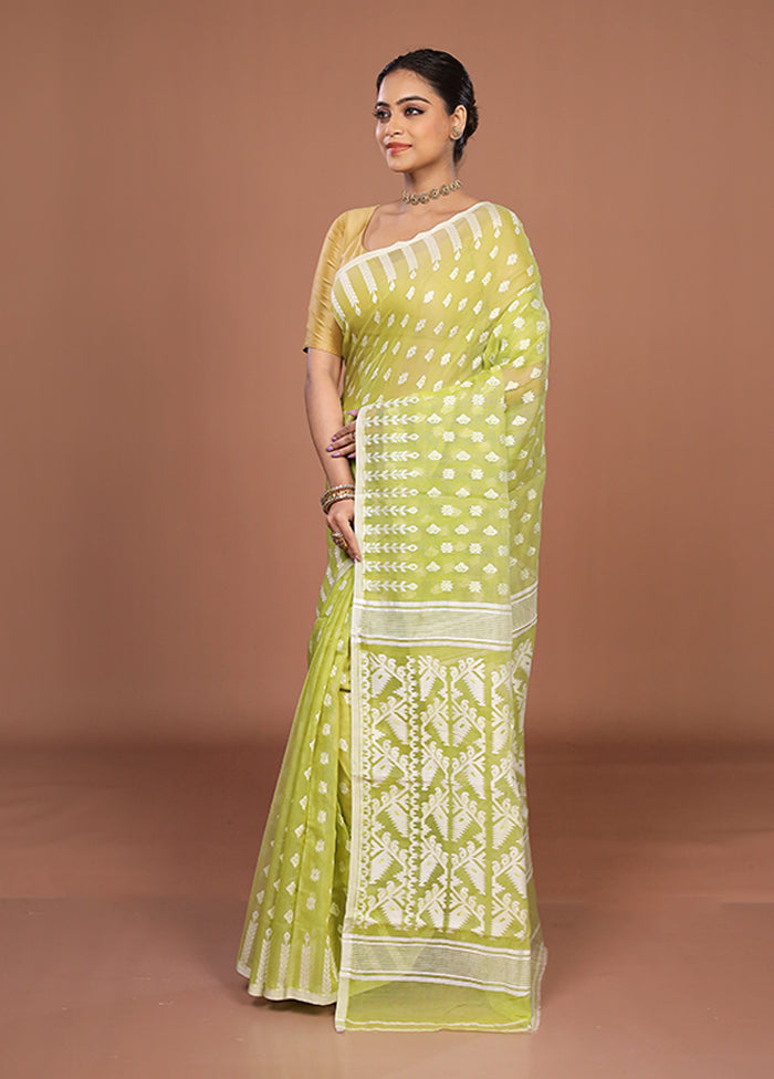 Green Jamdani Cotton Saree Without Blouse Piece