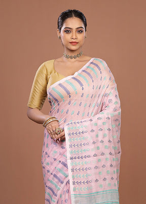 Pink Jamdani Cotton Saree Without Blouse Piece