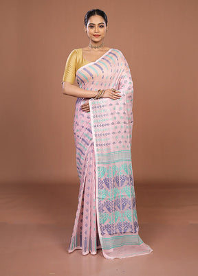Pink Jamdani Cotton Saree Without Blouse Piece