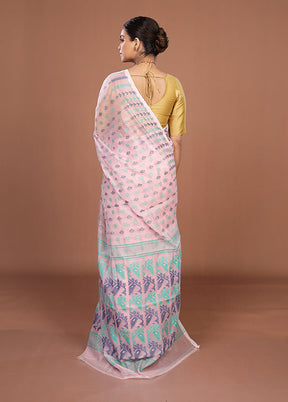Pink Jamdani Cotton Saree Without Blouse Piece