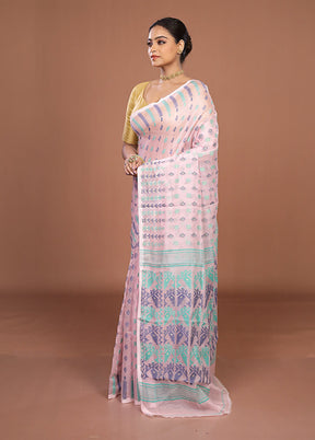 Pink Jamdani Cotton Saree Without Blouse Piece