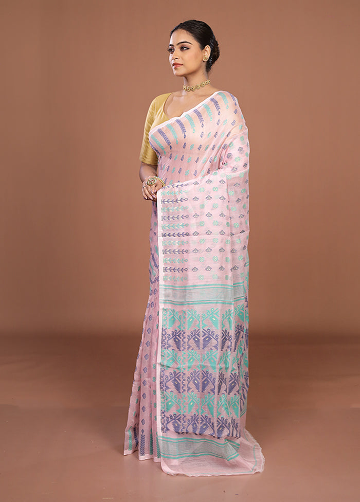 Pink Jamdani Cotton Saree Without Blouse Piece