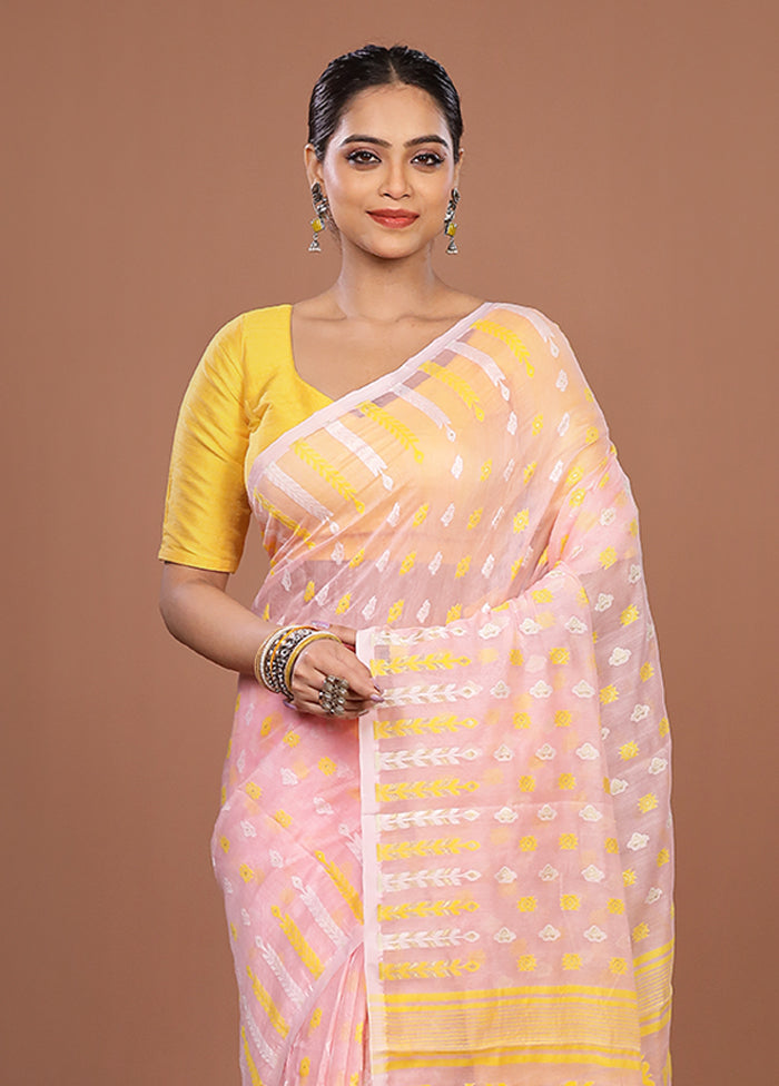 Pink Jamdani Cotton Saree Without Blouse Piece