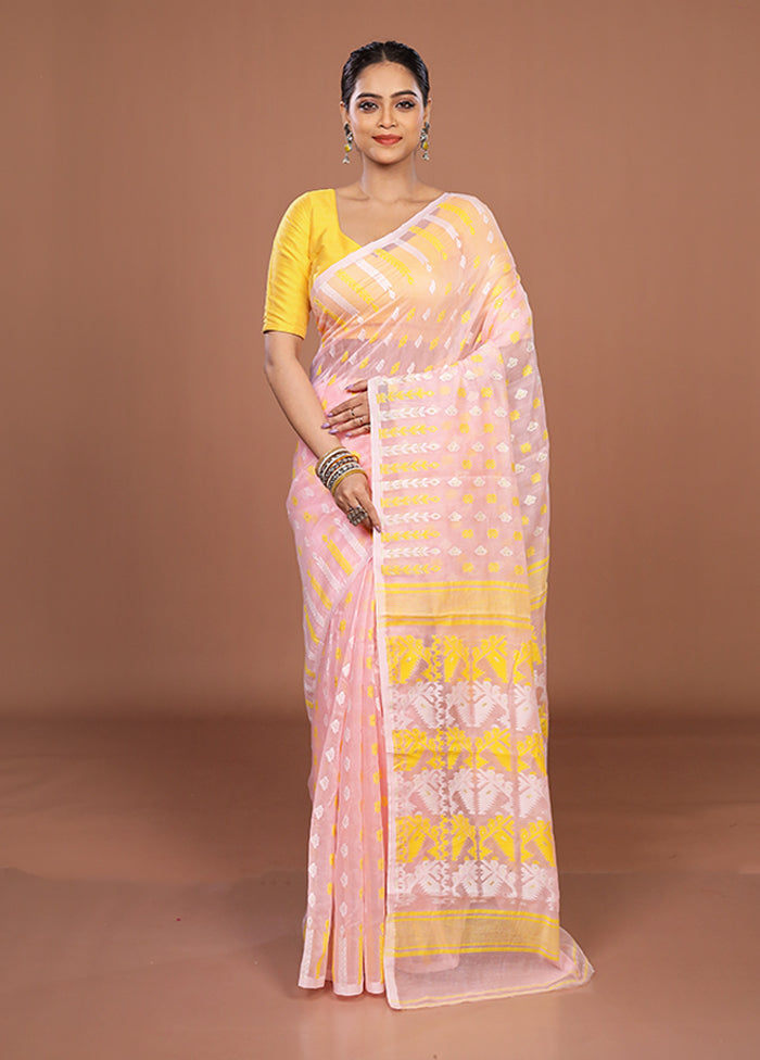 Pink Jamdani Cotton Saree Without Blouse Piece