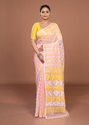 Pink Jamdani Cotton Saree Without Blouse Piece