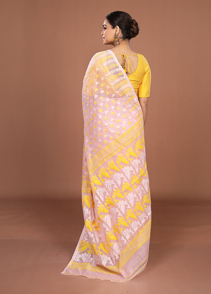 Pink Jamdani Cotton Saree Without Blouse Piece