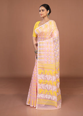 Pink Jamdani Cotton Saree Without Blouse Piece