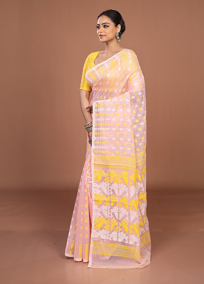 Pink Jamdani Cotton Saree Without Blouse Piece