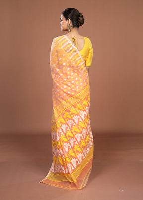 Peach Jamdani Cotton Saree Without Blouse Piece