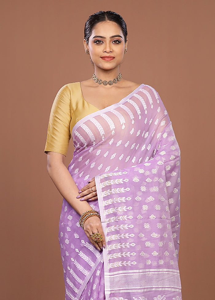 Purple Jamdani Cotton Saree Without Blouse Piece
