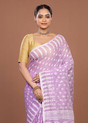 Purple Jamdani Cotton Saree Without Blouse Piece