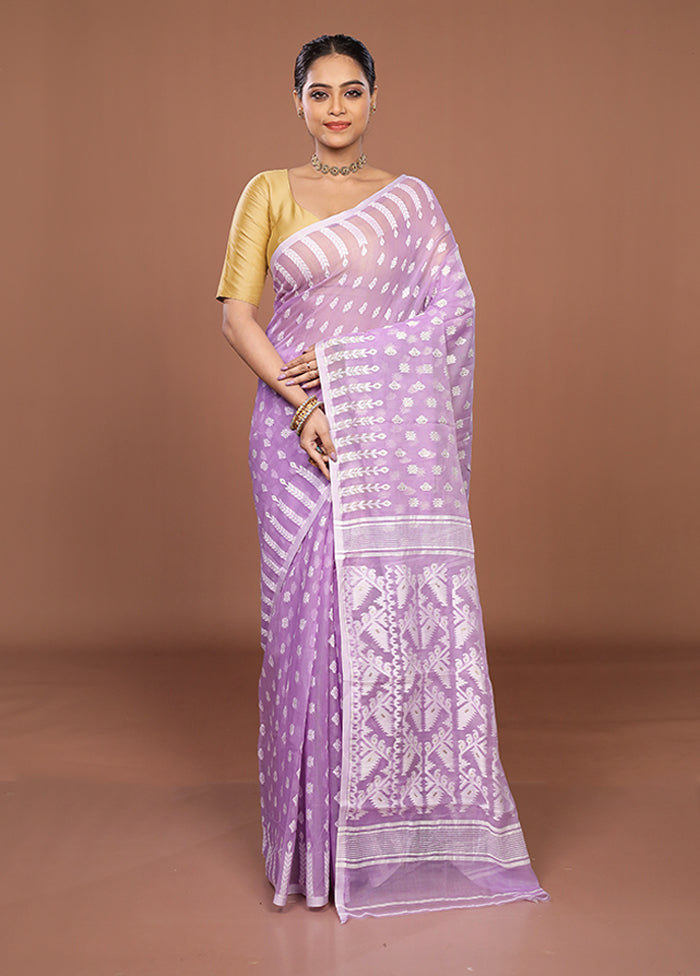 Purple Jamdani Cotton Saree Without Blouse Piece