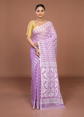 Purple Jamdani Cotton Saree Without Blouse Piece