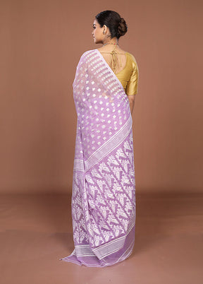 Purple Jamdani Cotton Saree Without Blouse Piece